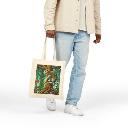 The Silent Stripes Cotton Canvas Tote Bag – Stealth, Grace & Enchanted Forest