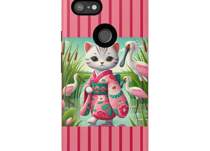 Geisha Kitten Strolls Among the Spoonbills Phone Cases
