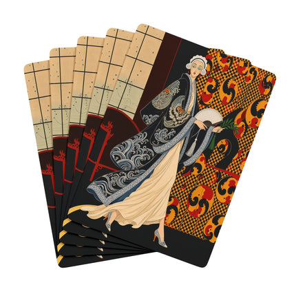 🌊🪭 The Lady Of The Midnight Waves Playing Cards – Art Deco Oriental Elegance