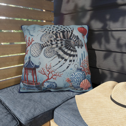 Lionfish & Lantern Outdoor Pillows – Mystical Ocean & Asian Harmony