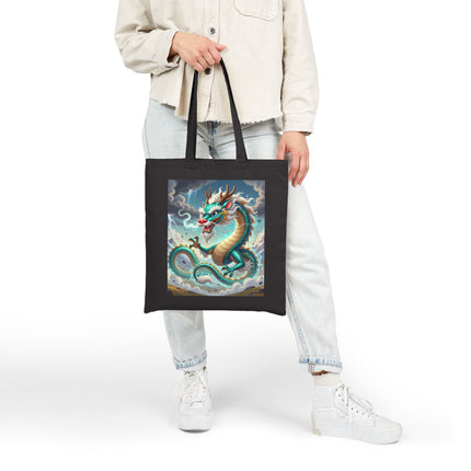 The Tibetan Dragon in Battle Cotton Canvas Tote Bag – Power, Motion & Mythic Energy
