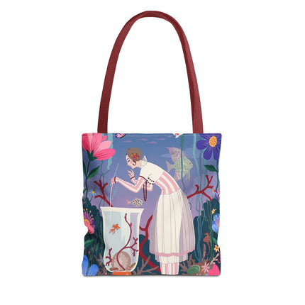 🐠🌸 The Lady Of The Enchanted Aquarium Tote Bag – Art Deco Garden Fantasy