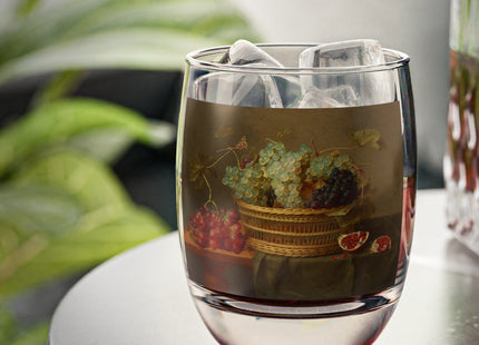 Basket of Grapes and a Pomegranate on a Table by Jacob van Hulsdonck Whiskey Glass