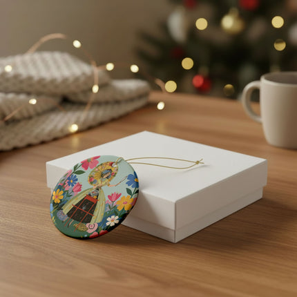 🌸🪞 The Floral Parasol Reflection Ceramic Ornament – Art Deco Garden Fantasy