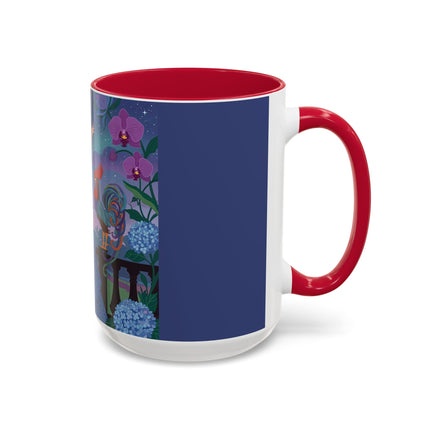 The Lady And The Morning Song Colorful Mugs – Art Deco Botanical Elegance