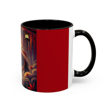Regal Crimson Crane in the Autumn Mist Colorful Mugs (11oz, 15oz)