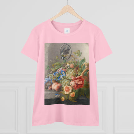 Still Life With Flowers, Fruit, A Great Tit And A Mouse by Herman Henstenburgh Women's Midweight Cotton Tee
