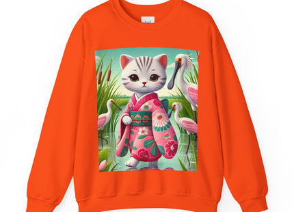 Geisha Kitten Strolls Among the Spoonbills  Unisex Heavy Blend™ Crewneck Sweatshirt