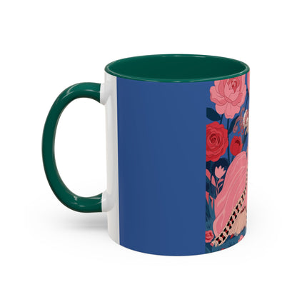 The Lady And The Scarlet Macaw Colorful Mugs – Art Deco Floral Elegance