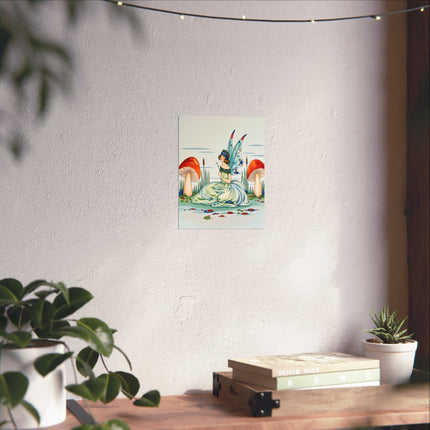 🧚🍄 The Lady Of The Enchanted Mushroom Garden Matte Vertical Poster – Art Deco Fairy Fantasy