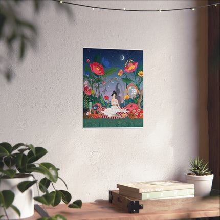 🌙🌺 The Midnight Garden Reverie Matte Vertical Poster – Art Deco Botanical Whimsy