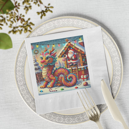 Playful Dragon's Christmas White Coined Napkins