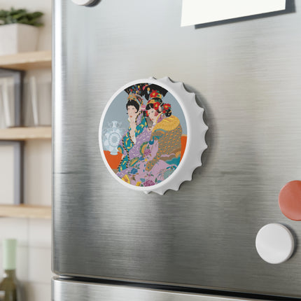 Two Geishas in Peacock Kimonos Bottle Opener – Timeless Elegance & Sisterly Grace