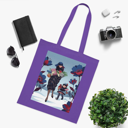 🎁🌺 The Christmas Gift Garden Stroll Cotton Tote Bag – Art Deco Holiday Elegance