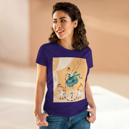 🌸🪽 The Lady And The Garden Storks Cotton Tee – Art Deco Floral Whimsy