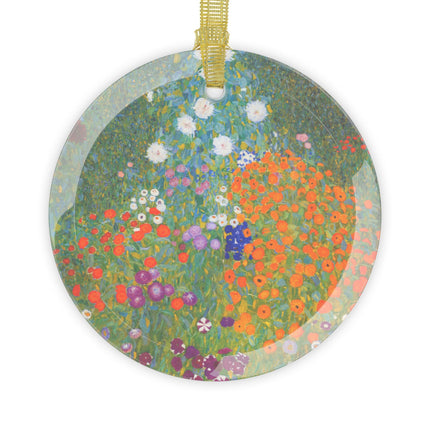 Cottage Garden by Gustav Klimt Glass Ornament