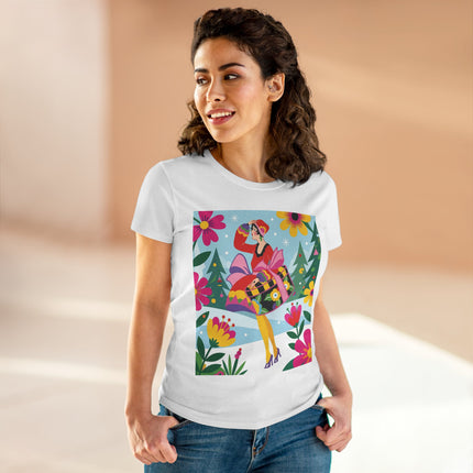 🎄🌺 Christmas In The Winter Garden Cotton Tee – Art Deco Holiday Whimsy