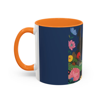 The Lady And The Crimson Moonbird Colorful Mugs – Art Deco Whimsical Garden Elegance