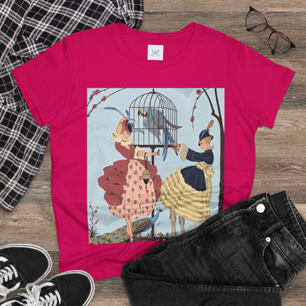 🦚🦜 The Ladies Of The Garden Aviary Cotton Tee – Art Deco Bird Fantasy