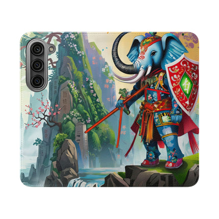 🐘⚔️ Cyberpunk Elephant Samurai Flip Case – Ancient Wisdom & Neon Power