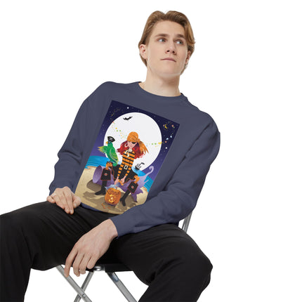 Moonlit Pirate Halloween Unisex Garment-Dyed Sweatshirt