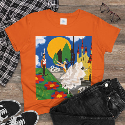 🦢🏰 The Enchanted Swan Ballet Cotton Tee – Art Deco Fairytale Whimsy