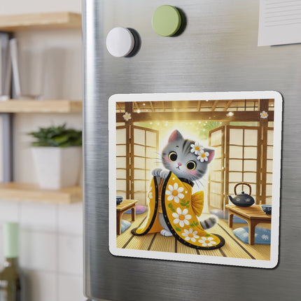 Playful Kitten in the Tea Room Die-Cut Magnets (5 Sizes)