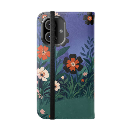 🌺🐈 The Lady Of The Midnight Garden Cat Flip Case – Art Deco Floral Fantasy