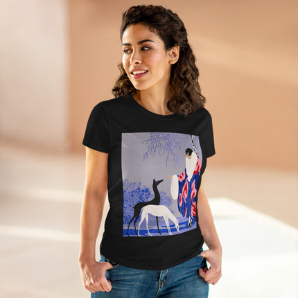 🦌🌸 The Lady Of The Graceful Deer Cotton Tee – Art Deco Garden Elegance