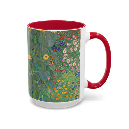 Farm Garden with Sunflowers by Gustav Klimt Colorful Mugs (11oz, 15oz)