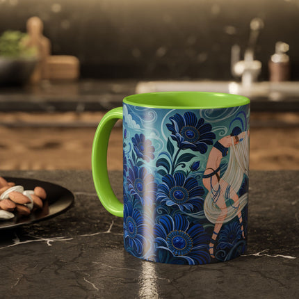 💙🌸 The Sapphire Wind Dancer Colorful Mug – Art Deco Floral Fantasy