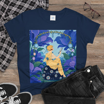 🪞🌺 The Enchanted Garden Mirror Cotton Tee – Art Deco Fashion Whimsy