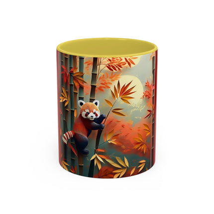 Red Panda at an Autumn Bamboo Grove Colorful Mugs (11oz, 15oz)