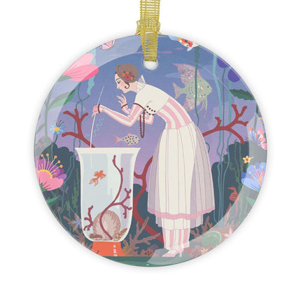 🐠🌸 The Lady Of The Enchanted Aquarium Glass Ornament – Art Deco Aquatic Elegance