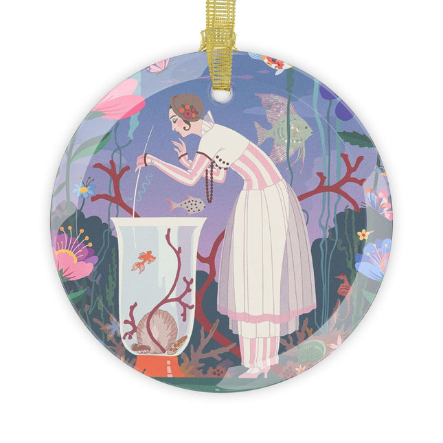 🐠🌸 The Lady Of The Enchanted Aquarium Glass Ornament – Art Deco Aquatic Elegance
