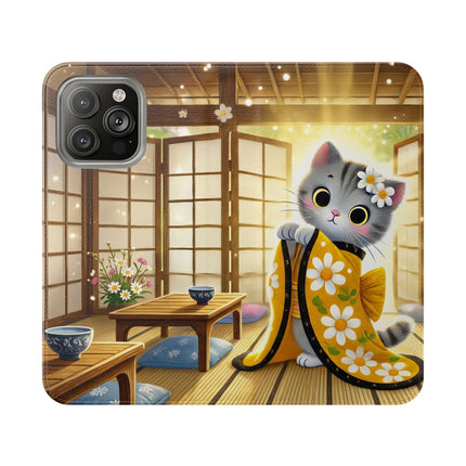🐱🍵 Playful Kitten in the Tea Room Flip Case – Curious Charm & Cozy Whimsy