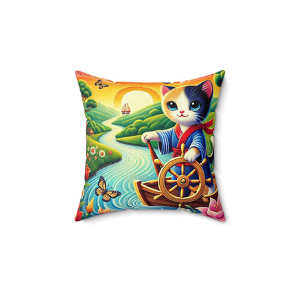 Sailor Kitten’s River Adventure Spun Polyester Square Pillow