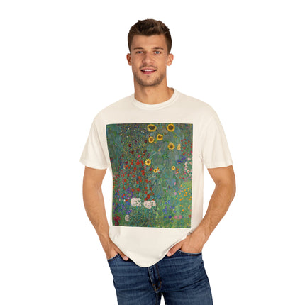 Farm Garden with Sunflowers by Gustav Klimt Unisex Garment-Dyed T-shirt