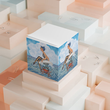 🦀🌊 The Seaside Crab Ride Note Cube – Art Deco Beach Whimsy
