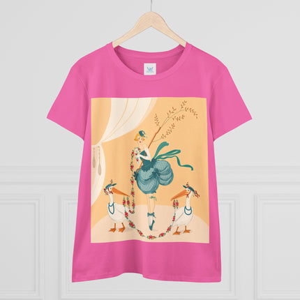 🌸🪽 The Lady And The Garden Storks Cotton Tee – Art Deco Floral Whimsy