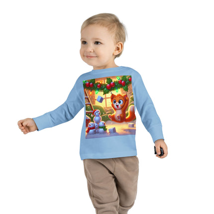 Naughty or Nice Kitten Christmas Toddler Long Sleeve Tee