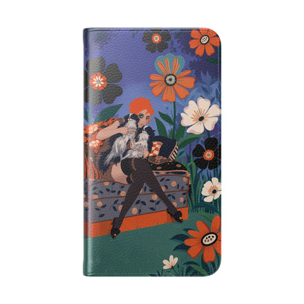 🌺🐈 The Lady Of The Midnight Garden Cat Flip Case – Art Deco Floral Fantasy