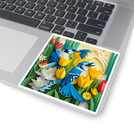 Blue Jays in a Spring Garden Kiss-Cut Stickers (4 Sizes)