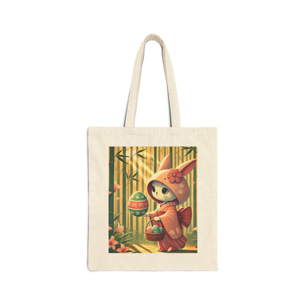 Geisha Kitten’s Easter Stroll Cotton Canvas Tote Bag