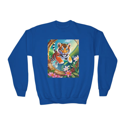 Majestic Tiger Cub Youth Crewneck Sweatshirt – Courage, Energy & Bold Adventure