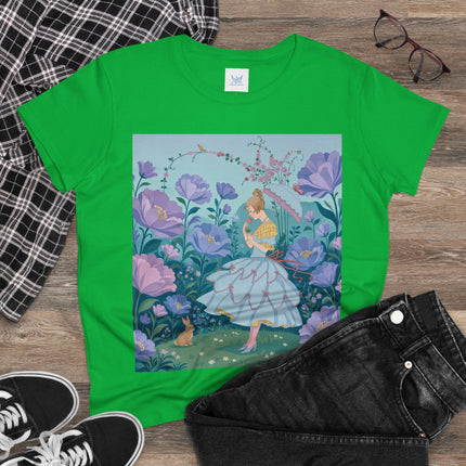 🌸🐇 The Secret Blossom Garden Cotton Tee – Art Deco Spring Whimsy