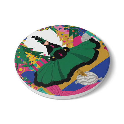 💚🎄 The Emerald Christmas Belle Ceramic Tile – Art Deco Holiday Glamour