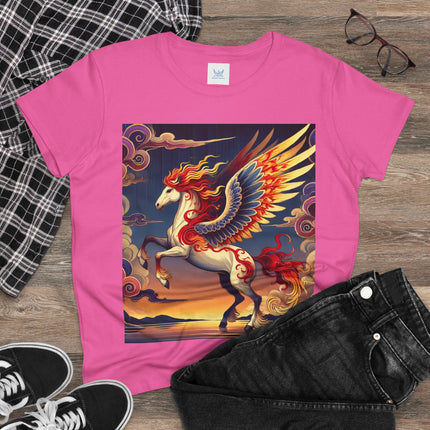 Flame-Winged Horse at Sunset Cotton Tee