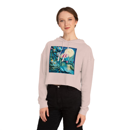 Ethereal Moonlit Lake Women’s Cropped Hooded Sweatshirt