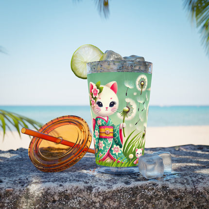 Geisha Kitten and the Dandelion Wish Sunsplash Tumbler with Straw, 16oz